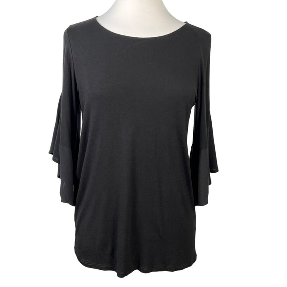 Anthropologie Pleione Mixed Media 3/4 Bell Sleeve Stretch Popover Blouse Shirt - Picture 1 of 5